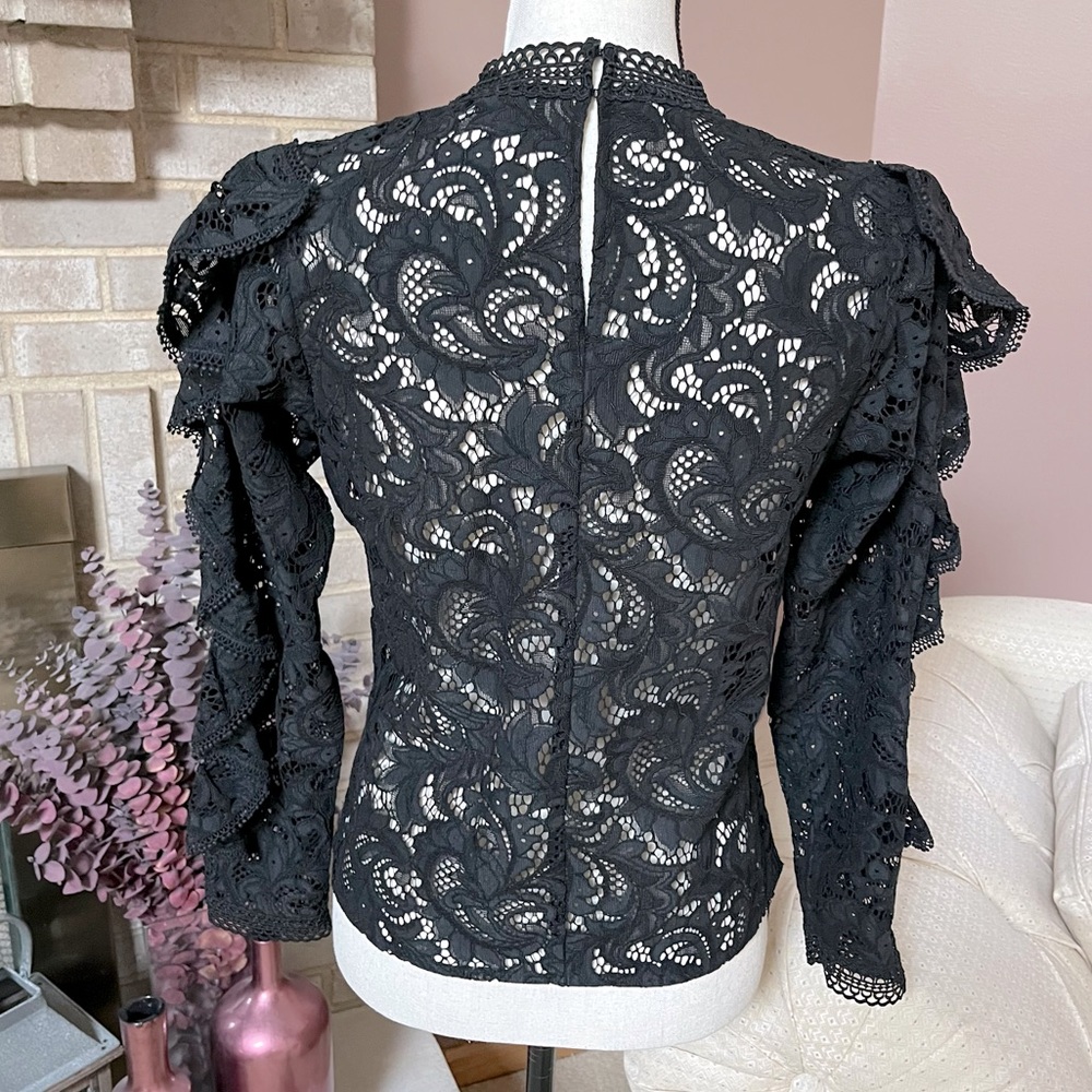 LIKE NEW EXPRESS Lace Ruffle Sleeve Top - Black - Picture 5 of 11